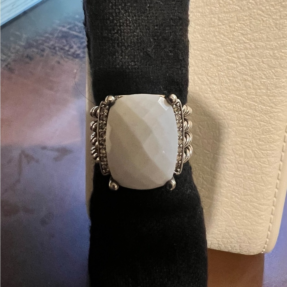 David Yurman White Agate / Diamond SS Wheaton Ring Size 6.5
